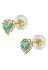 tiny gold heart shaped March birthstone baby earrings